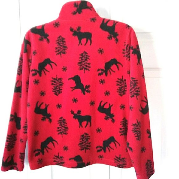 Red Fleece Jacket with Black Reindeer and Trees Small - Picture 3 of 5
